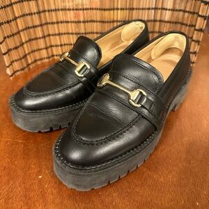 & Other Stories black leather loafers with gold accent and lug sole, 37 EU / 6.5